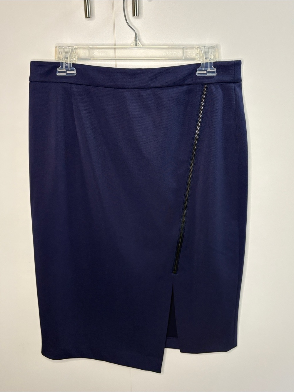 Halogen Navy Pencil Skirt with Asymmetrical Diagonal Zip 12